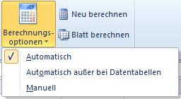 Automatische Berechnung von Excel Formeln ausschalten