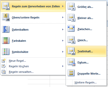 Textinhalte in Excel Tabellenzellen hervorheben