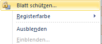 Excel Blattschutz über Rechtsklick auf Tabellennamen