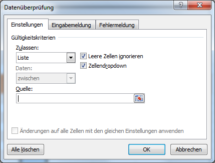 Dropdown Auswahlliste in Excel erstellen Schritt 2