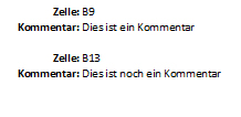 Ausdruck von Kommentaren in Excel auf einem extra Blatt