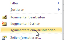Kommentare in Excel zum ausdrucken einblenden