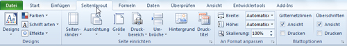 Menüleiste Seitenlayout in Microsoft Excel