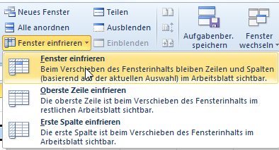 Tabelle in Excel einfrieren bzw. fixieren