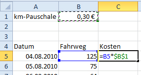 Vorbereiten der Berechnung im Excel