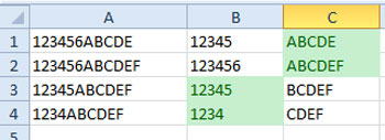 Ergebnis beim Abschneiden mit Excel Funktion links und Excel Funktion rechts