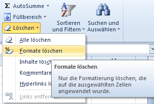 Schaltfläche zum Entfernen von Formatierungen oder Hyperlinks