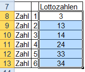 Zu drehende Excel Zellen in Tabelle markieren