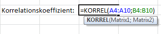 Berechnung Korrelationskoeffizient mit MS Excel