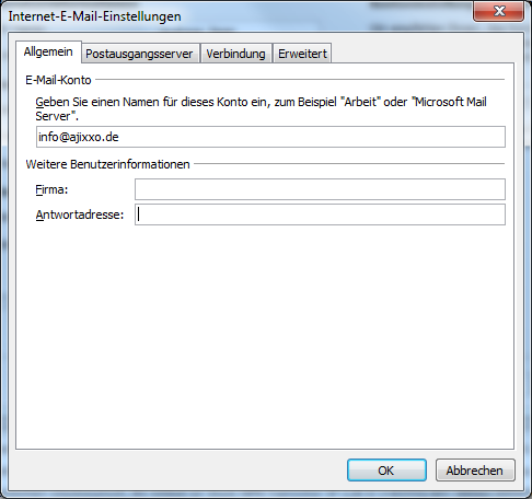 Eingabe erweiterte Einstellungen Konto in Outlook
