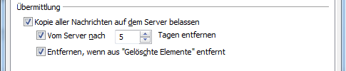 Kopie aller Nachrichten in Outlook auf dem Posteingangsserver belassen