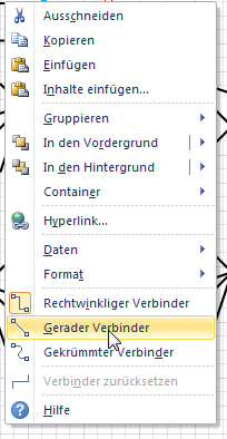 Auswahlmenü für Verbinder in MS Visio